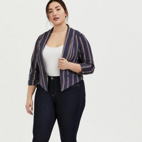 torrid Jackets & Blazers - Torrid Plus Size 6X Blue Stripe Crepe Cut Away Blazer NWT